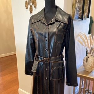 Faux leather distressed long coat
